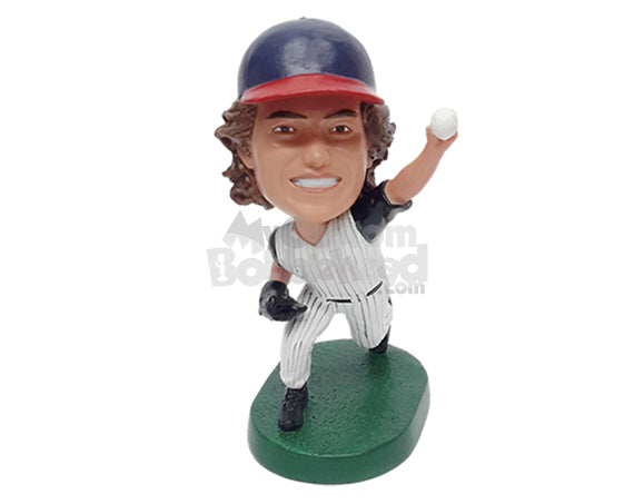 Fast Baseball Pitcher Throwing the Ball at the Opponent Personalized Bobblehead