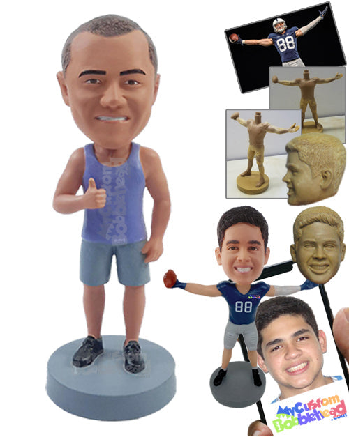 Nice dude giving a thumbs up on a good hot day, wearing a tank top and shorts Personalized Bobblehead