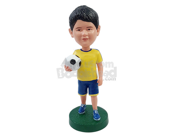 Custom Bobblehead Soccer player Kiddo holding the ball and ready to have a good play game day - Sports & Hobbies Soccer Personalized Bobblehead & Action Figure