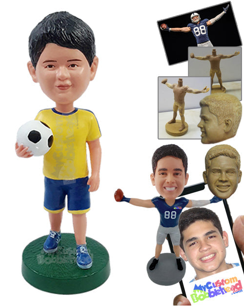 Soccer player Kiddo holding the ball, ready for game day Personalized Bobblehead