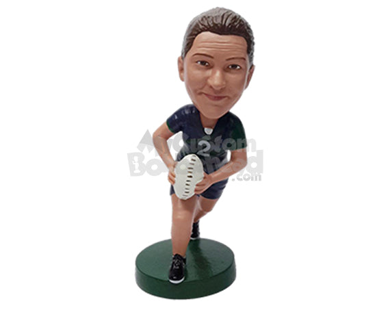 Custom Bobblehead Rugby female player dribbling and running to score with the ball in hand - Sports & Hobbies Football Personalized Bobblehead & Action Figure