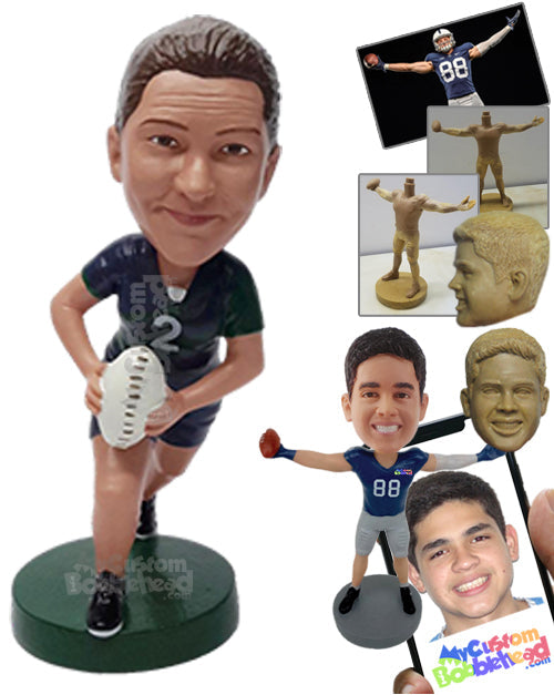 Rugby female player dribbling and running to score, ball in hand Personalized Bobblehead