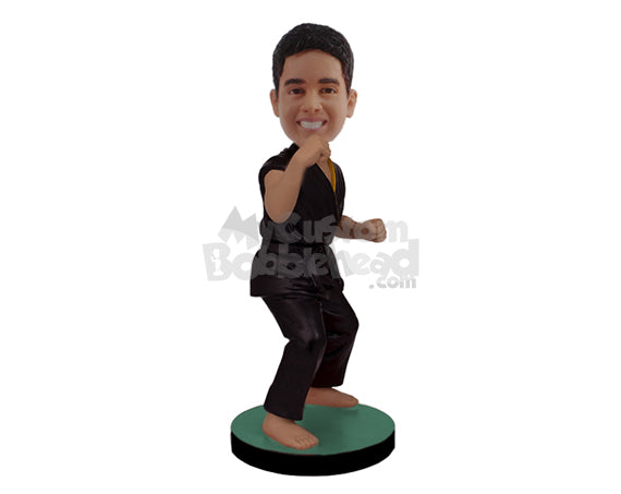 Custom Bobblehead Mean Karate fighter making a stand to his next winning move - Sports & Hobbies Boxing & Martial Arts Personalized Bobblehead & Action Figure