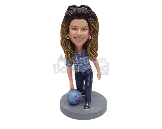 Female Bowling Professional Player Throwing The Ball For A Perfect Game Personalized Bobblehead