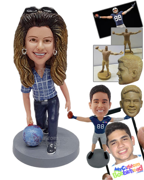 Female Bowling Professional Player Throwing The Ball For A Perfect Game Personalized Bobblehead