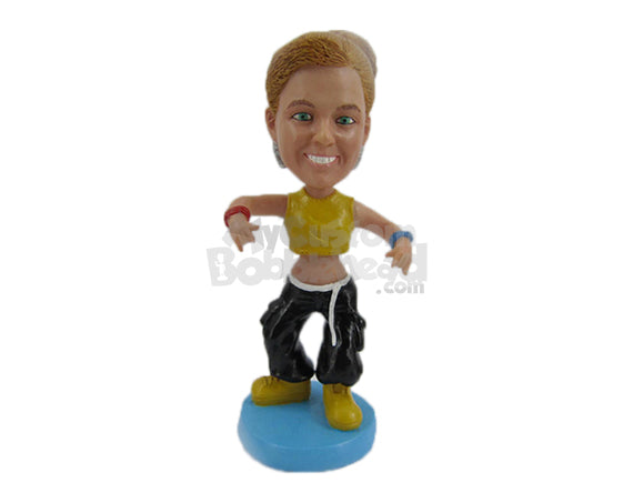 Custom Bobblehead Cool Female Break-Dancer Wearing Short Tops And Dancing Like A Pro - Sports & Hobbies Dancing Personalized Bobblehead & Cake Topper