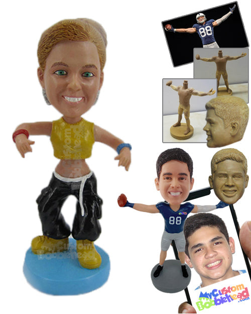 Cool Female Break-Dancer Wearing Short Tops and Dancing Like a Pro Personalized Bobblehead