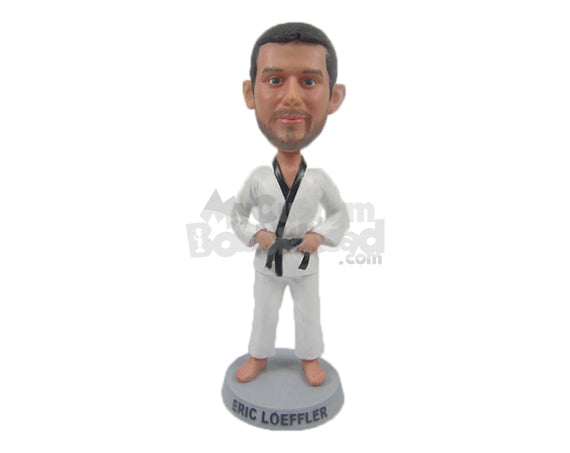 Karate Guy Wearing Karate Outfit Getting Ready to Fight Any Opponent Personalized Bobblehead