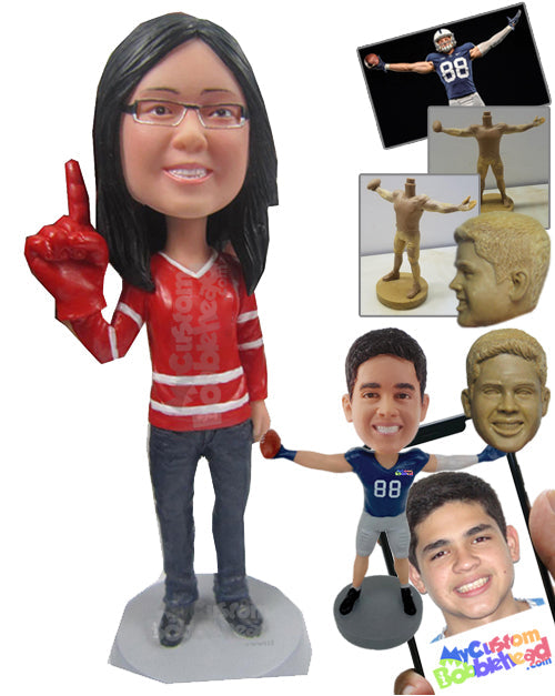 Gorgeous Female Cheerleader Cheering for Her Team with a Hand Prop Personalized Bobblehead