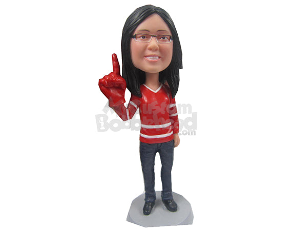 Gorgeous Female Cheerleader Cheering for Her Team with a Hand Prop Personalized Bobblehead