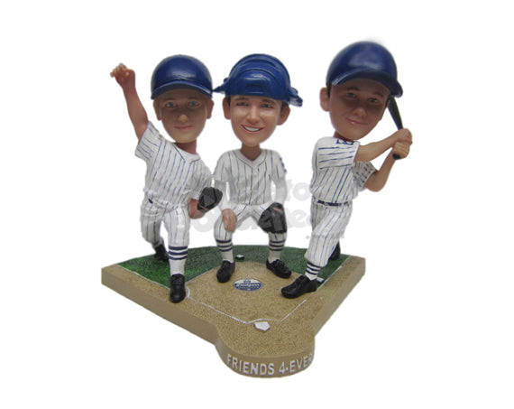 Custom Bobblehead Baseball Trio In Action - Sports & Hobbies Baseball & Softball Personalized Bobblehead & Cake Topper