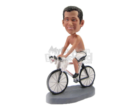 Custom Bobblehead Naked Top Male Cyclist Riding His Way To Success - Sports & Hobbies Cycling Personalized Bobblehead & Cake Topper