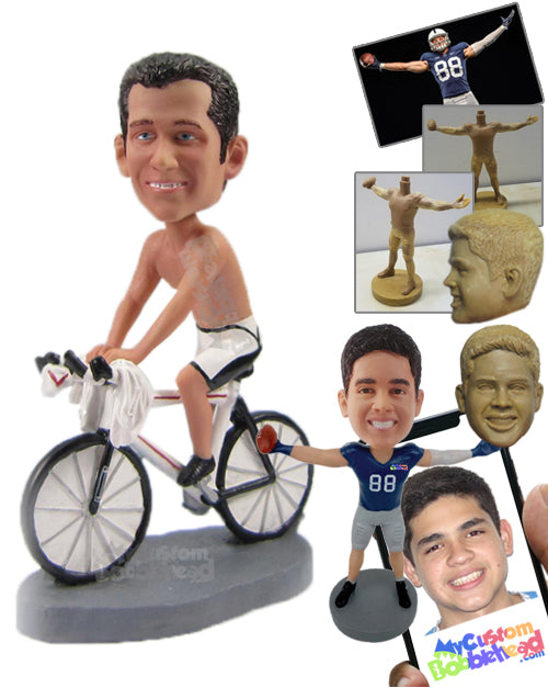 Naked Top Male Cyclist Riding His Way to Success Personalized Bobblehead