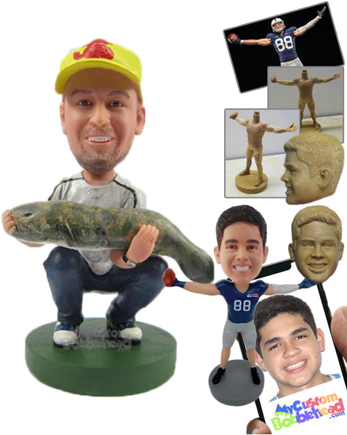 Fisherman Dude Caught a Big Fish Personalized Bobblehead