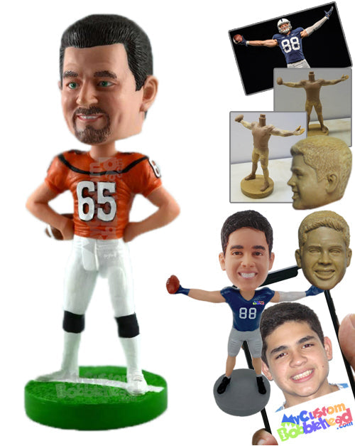 Classic Football Player in Threatening Pose Personalized Bobblehead