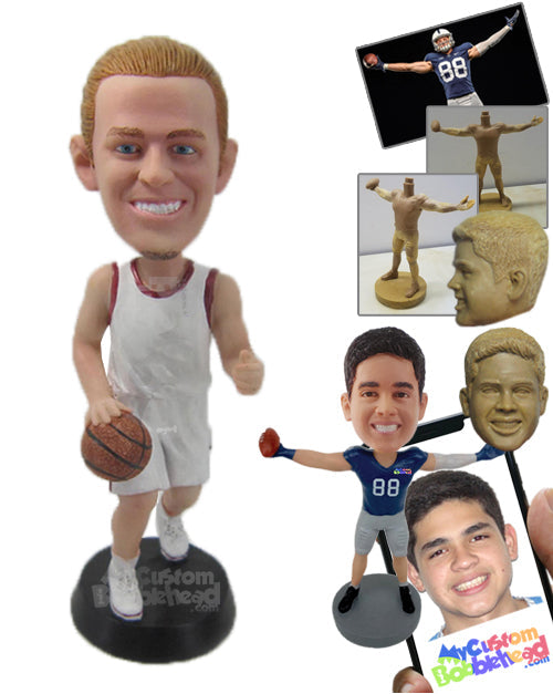 Star Basketball Player with a Basketball in Hand Giving Thumbs Up Personalized Bobblehead