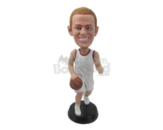 Custom Bobblehead Star Basketball Player With A Basketball In Hand Giving Thumbs Up - Sports & Hobbies Basketball Personalized Bobblehead & Cake Topper