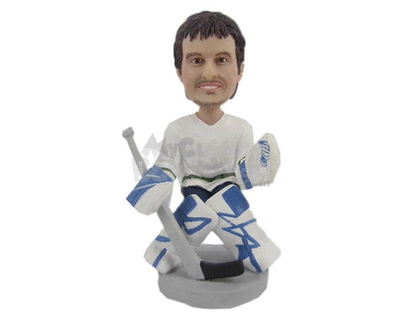 Custom Bobblehead Male Ice Hockey Goalkeeper Ready To Defend His Goal - Sports & Hobbies Ice & Field Hockey Personalized Bobblehead & Cake Topper