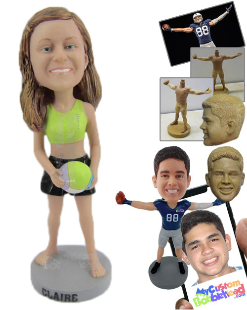 Sexy Female Beach Volleyball Player with a Ball in Hand Personalized Bobblehead