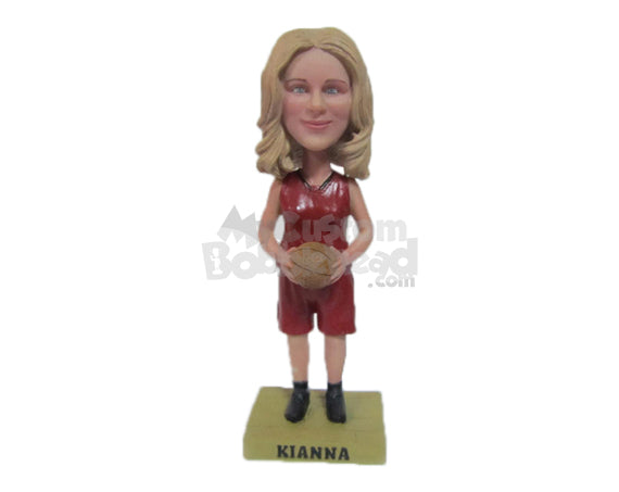 Custom Bobblehead Female Basketball Player With A Ball In Hand - Sports & Hobbies Basketball Personalized Bobblehead & Cake Topper