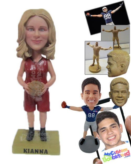 Female Basketball Player with a Basketball in Hand Personalized Bobblehead