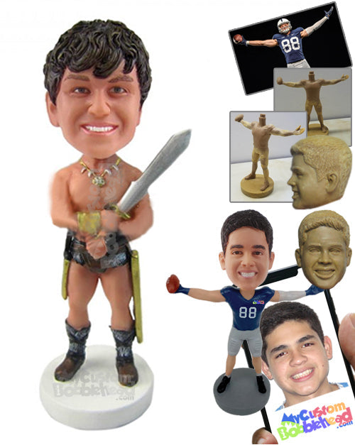 Boy in Gladiator Costume with Sword Personalized Bobblehead