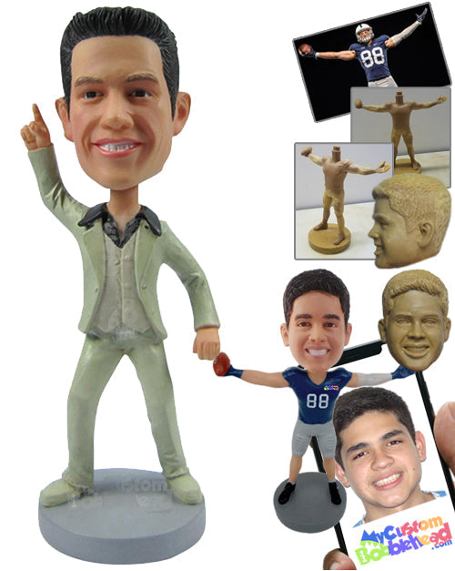 Dude in Formal Outfit Pointing Up Personalized Bobblehead