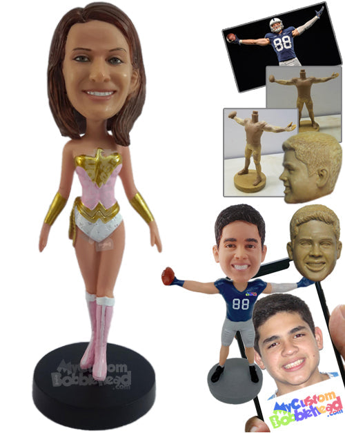 Gorgeous Female Superhero in Action Costume and High Boots Personalized Bobblehead