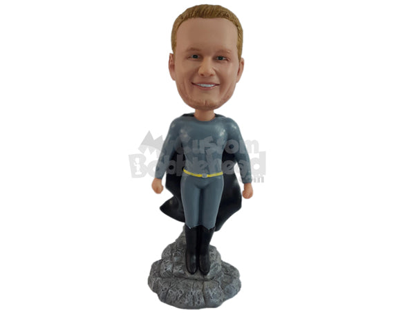 Superhero in Action Costume Standing on a Mountain Top Personalized Bobblehead