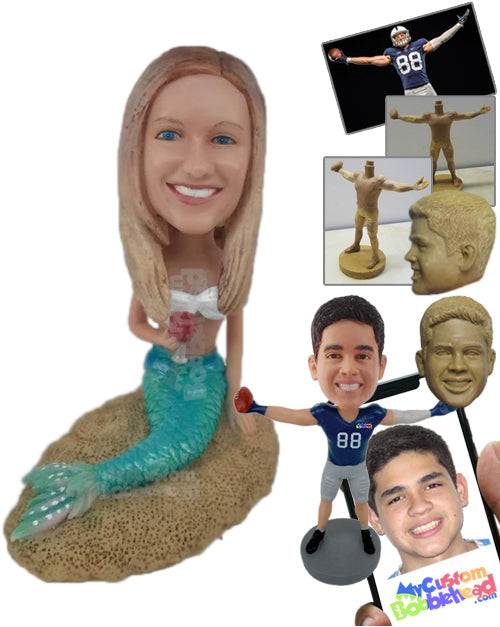 Girl in Mermaid Costume with a Glass of Wine Personalized Bobblehead