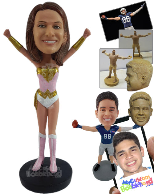 Sexy Gorgeous Female Superhero with Both Arms in the Air Personalized Bobblehead