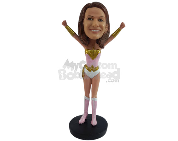 Sexy Gorgeous Female Superhero with Both Arms in the Air Personalized Bobblehead