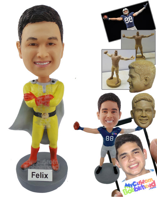 Man Dressed as The Flash with Folded Arms and a Beautiful Cape Personalized Bobblehead