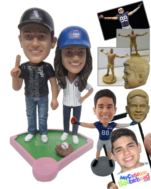 Couple Dressed as Baseball Players with the Guy Holding a Bat in His Hand Personalized Bobblehead