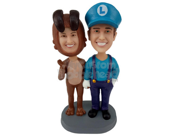 Custom Bobblehead Couple Dressed As Cartoon Characters With Cute Costumes - Super Heroes & Movies Movie Characters Personalized Bobblehead & Cake Topper