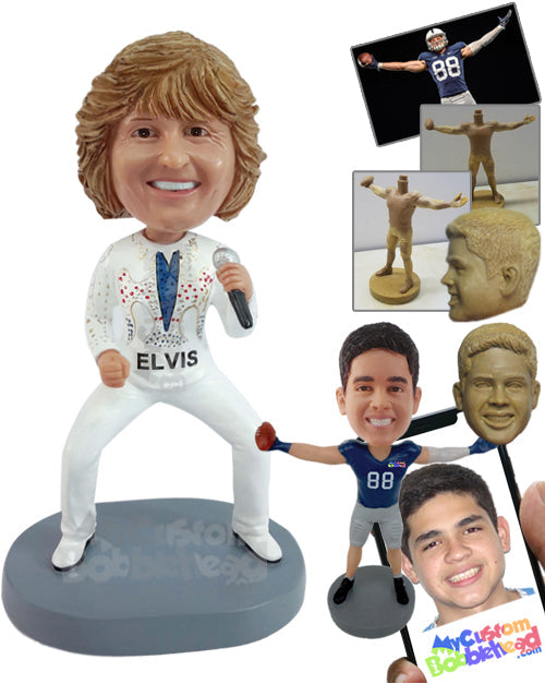 Musician with His Legs Spread Apart Holding Mic Ready to Sing Personalized Bobblehead