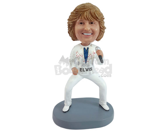 Custom Bobblehead Musician With His Legs Spread Apart And Is Holding Mic In One Hand Ready To Sing - Super Heroes & Movies Mascots Personalized Bobblehead & Cake Topper