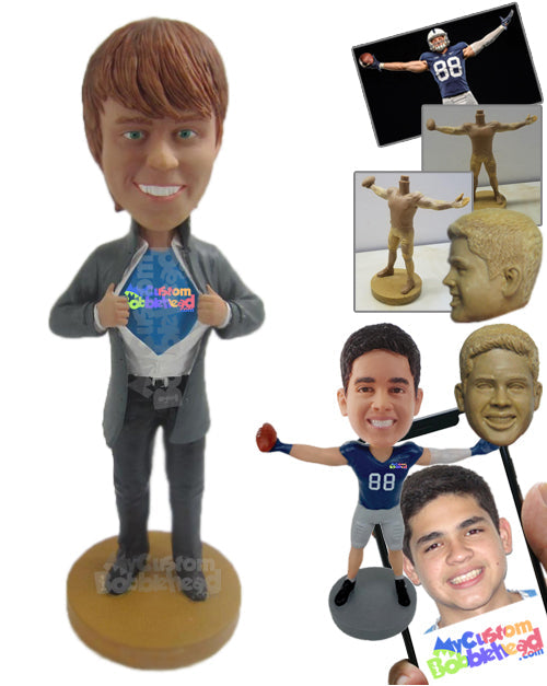 Cool Dude In Formal Outfit Showing His Superhero Costume Personalized Bobblehead