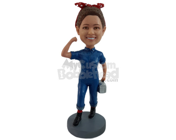 Custom Bobblehead Super female worker carrying her lunch box showing women power - Super Heroes & Movies Super Heroes Personalized Bobblehead & Action Figure