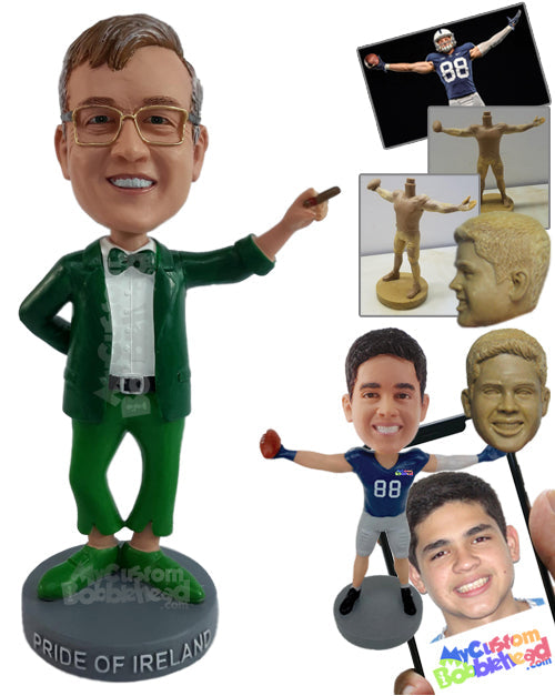 Funny Guy Wearing Lucky Costume Smoking Cigar with Huge Shoes Personalized Bobblehead