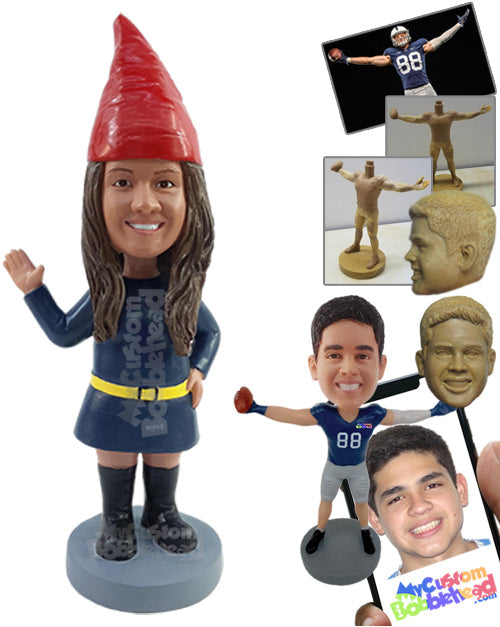 Funny-looking Gnome Girl Wearing Short Dress and High Boots Personalized Bobblehead