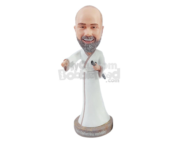 Custom Bobblehead Sensei Ninja holding a sword wearing a long robe - Super Heroes & Movies Movie Characters Personalized Bobblehead & Action Figure