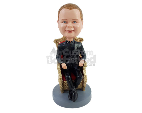 Custom Bobblehead Business King sitting on his golden throne wearing nice elegant suit - Super Heroes & Movies Movie Characters Personalized Bobblehead & Action Figure