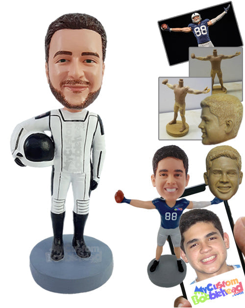 High-tech spaceship crew member wearing his cool suit with a helmet on the side Personalized Bobblehead