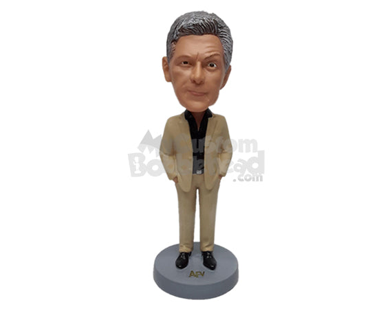 Custom Bobblehead Famous funny animals show presenter wearing nice suit with hands inside pockets - Super Heroes & Movies Movie Characters Personalized Bobblehead & Action Figure