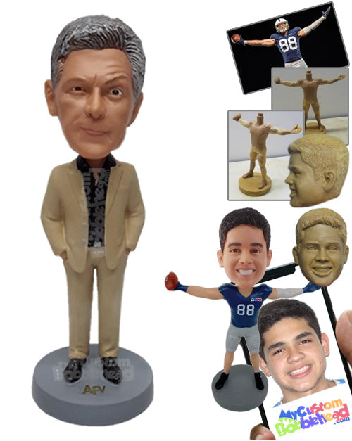 Famous Funny Animals Show Presenter Wearing Nice Suit with Hands Inside Pockets Personalized Bobblehead