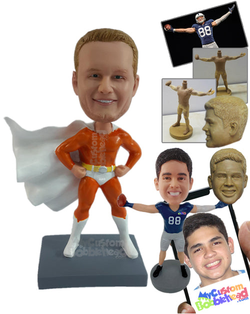 Superhero in Costume and Cape Personalized Bobblehead