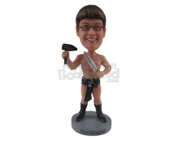 Custom Bobblehead Man In Underwear And Long Boots With A Knife - Super Heroes & Movies Movie Characters Personalized Bobblehead & Cake Topper