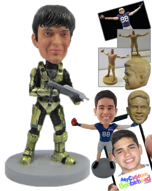 Robocop Wanna Be Superhero with a Gun in Hand Personalized Bobblehead