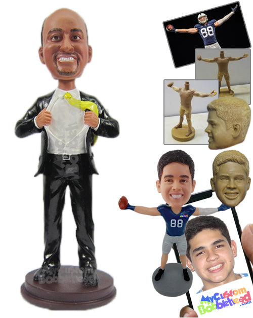 Businessman in Formal Is Secret Superhero Costume Personalized Bobblehead